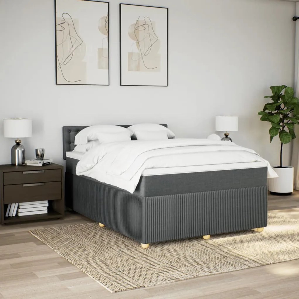 vidaXL Κρεβάτι Boxspring με Στρώμα Σκούρο Γκρι 140x200 εκ Υφασμάτινο