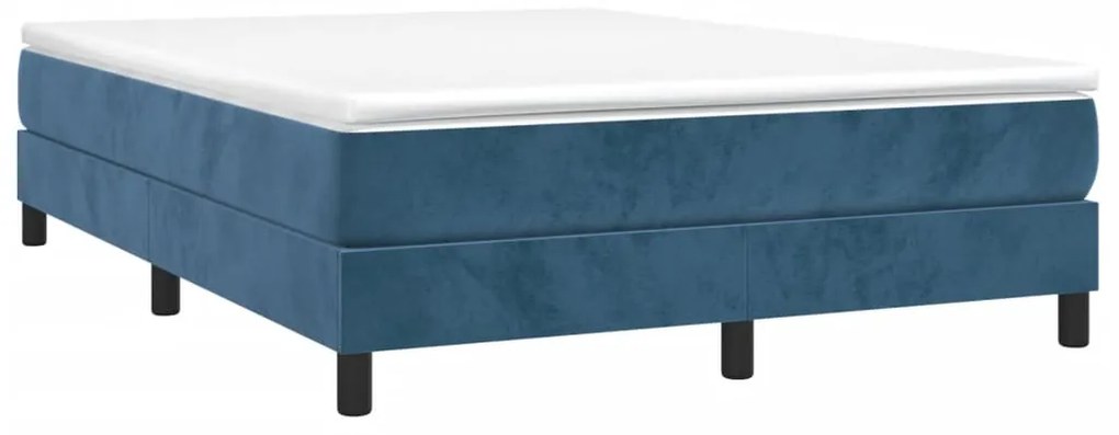 Κρεβάτι Boxspring με Στρώμα Σκούρο Μπλε 140x200 εκ. Βελούδινο - Μπλε