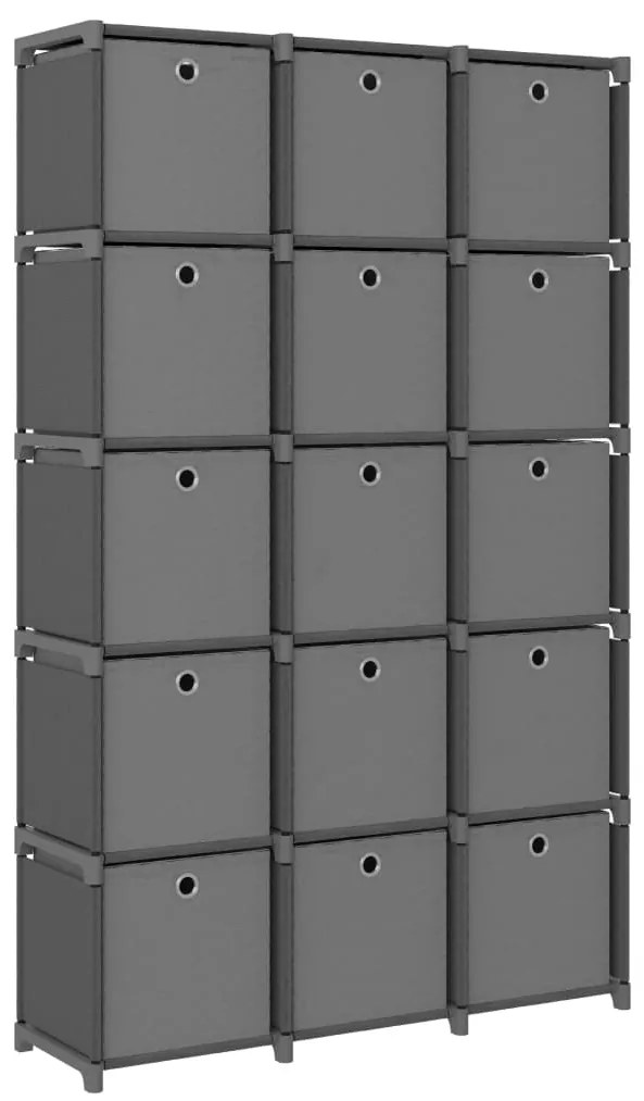 vidaXL Ραφιέρα με 15 Κύβους &amp; Κουτιά Γκρι 103x30x175,5 εκ. Υφασμάτινη
