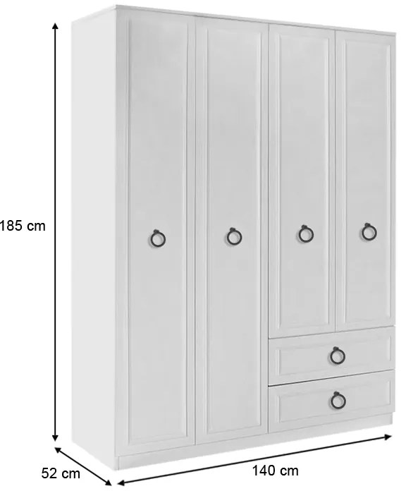 Ντουλάπα ρούχων Hampton Megapap τετράφυλλη χρώμα λευκό 140x52x185εκ.
