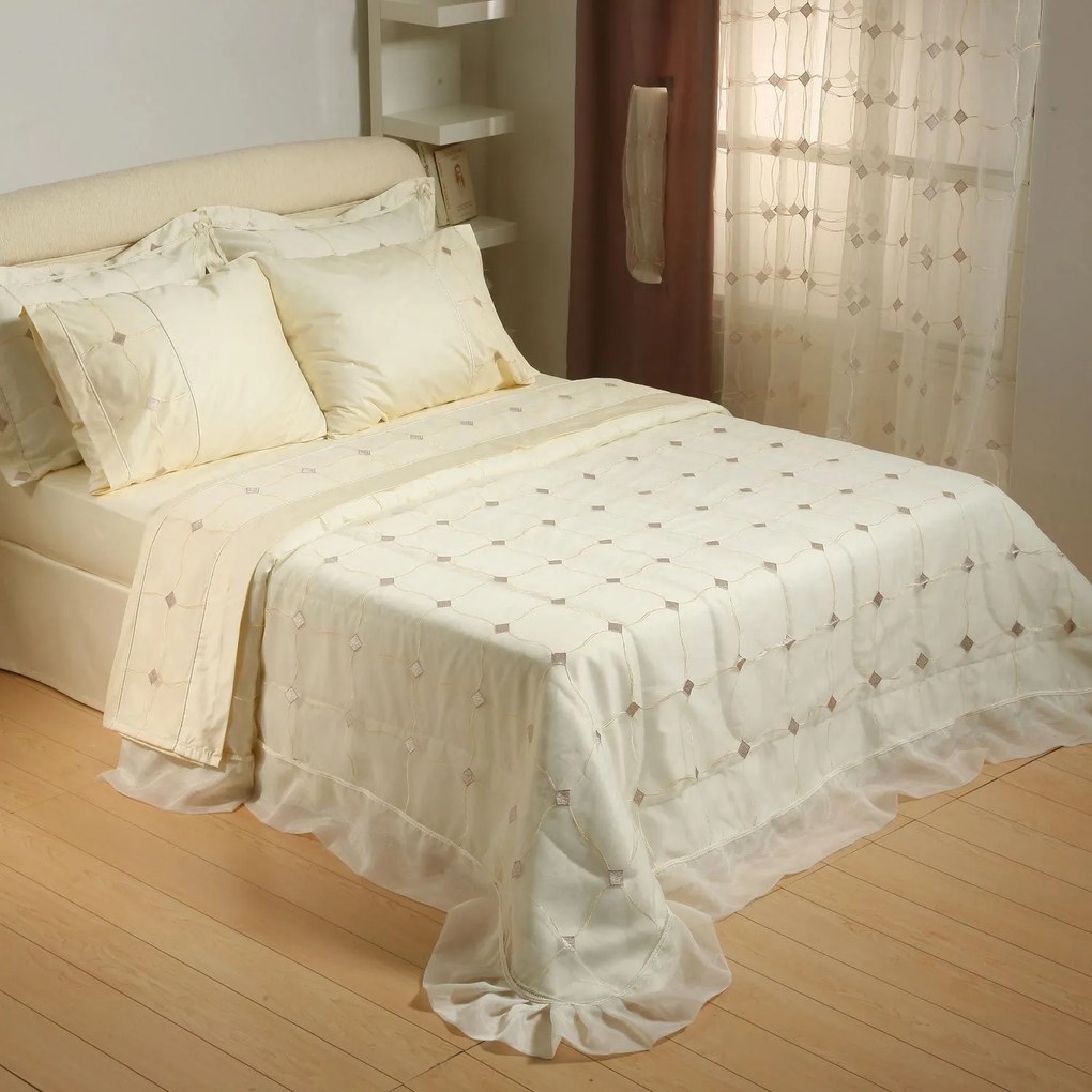 Κουβερλί Νυφικά 3291 Σετ 3τμχ. Εκρού Viopros Queen Size 240x250cm Βαμβάκι-Πολυέστερ