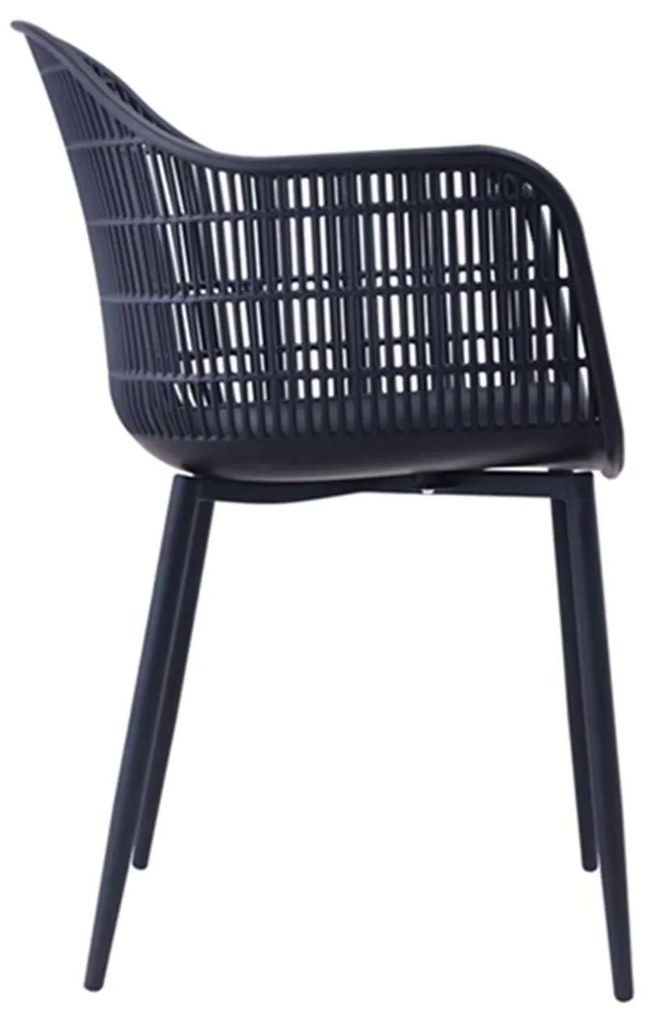 Πολυθρόνα BERRY Μεταλλική Μαύρη/PP-UV Μαύρο 58x58x85cm (Σετ 4 ΤΕΜ)