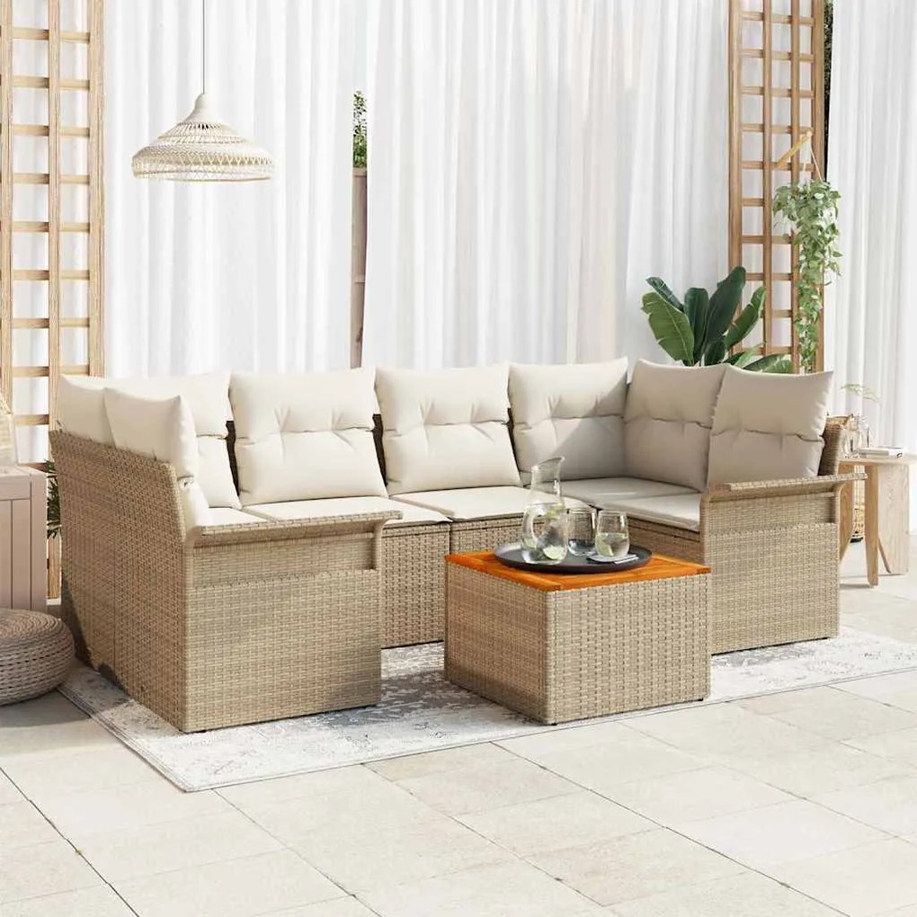 vidaXL Σετ Καναπέ Κήπου 7 pcs Μπεζ Πολυ ράταν