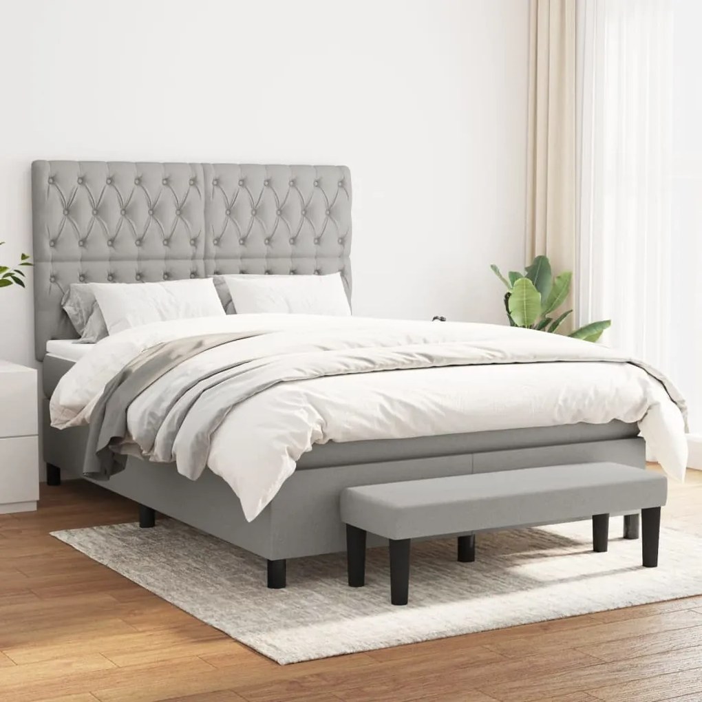 vidaXL Κρεβάτι Boxspring με Στρώμα Ανοιχτό Γκρι 140x190 εκ. Υφασμάτινο