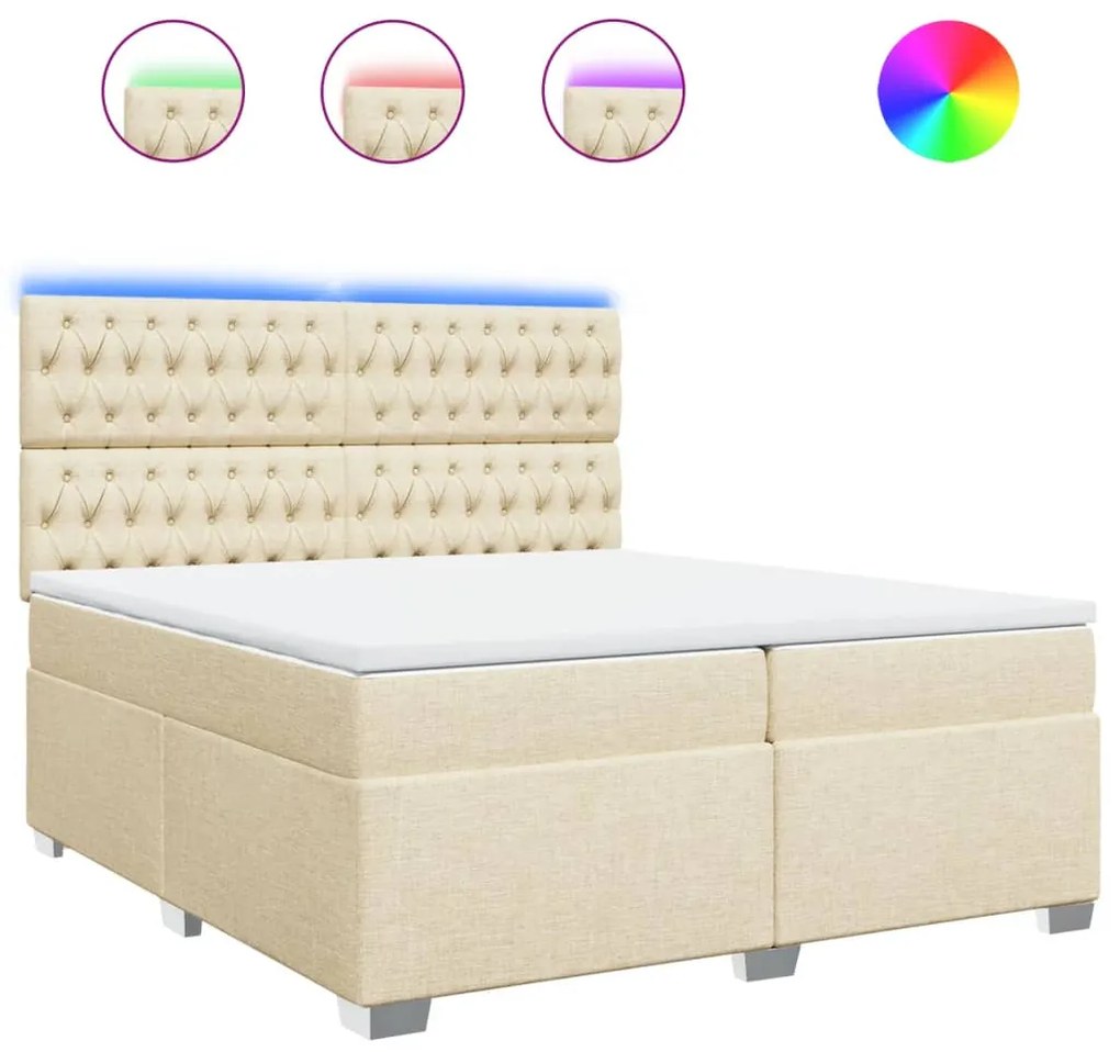 vidaXL Κρεβάτι Boxspring με Στρώμα Κρεμ 200x200 εκ. Υφασμάτινο