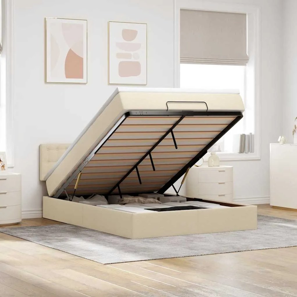 vidaXL Οθωμανικό κρεβάτι με στρώμα Cream 140x200cm ύφασμα