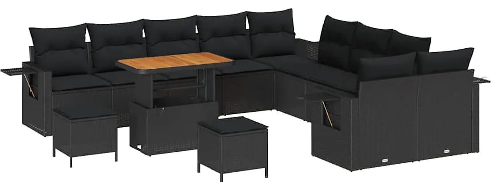 vidaXL Σετ Καναπέ Κήπου 13 pcs Μαύρο συνθετικό ρατάν