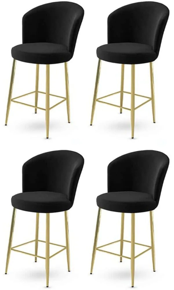 Σκαμπό Μπαρ Fora Babyface (Σετ 4Τμχ) 240CHR1155 46x40x107cm Black-Gold Μέταλλο,Ύφασμα