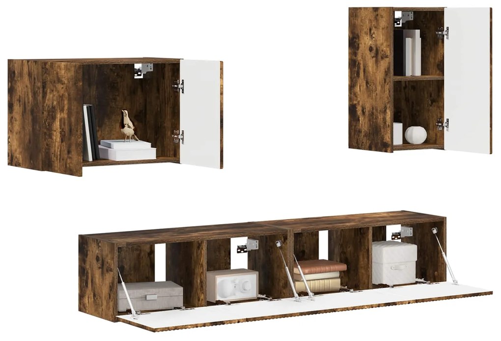 vidaXL Σετ τοίχου για τηλεόραση 4 pcs Καπνιστό Δρύς Επεξεργασμένο ξύλο