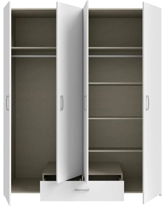 Ντουλάπα ανοιγόμενη τετράφυλλη Generiale μελαμίνη λευκή με 3 ράφια γκρι 177.5x54.2x210.5εκ 177.5x54.2x210.5 εκ.