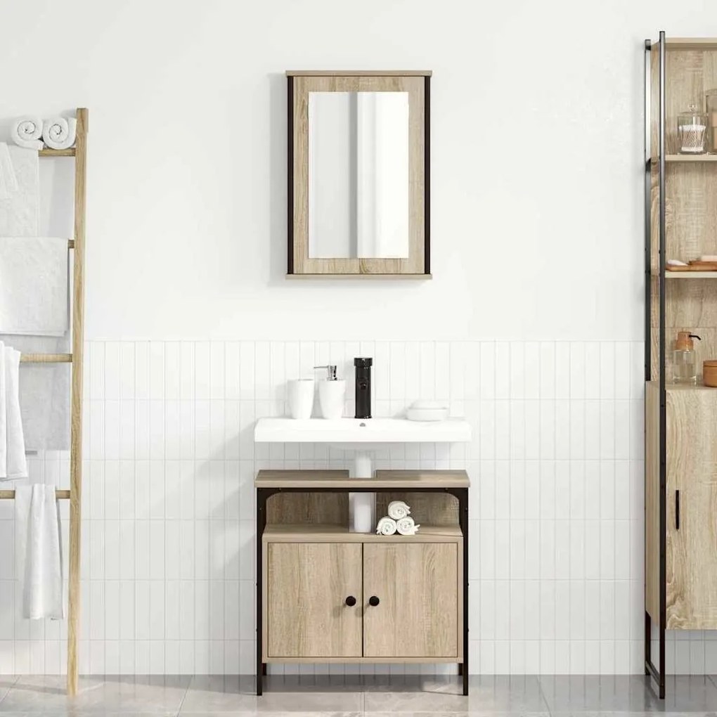 vidaXL Σετ Επίπλων Μπάνιου με ράφι με πόρτα 2 pcs Καφέ 60 x 30 x 60 cm
