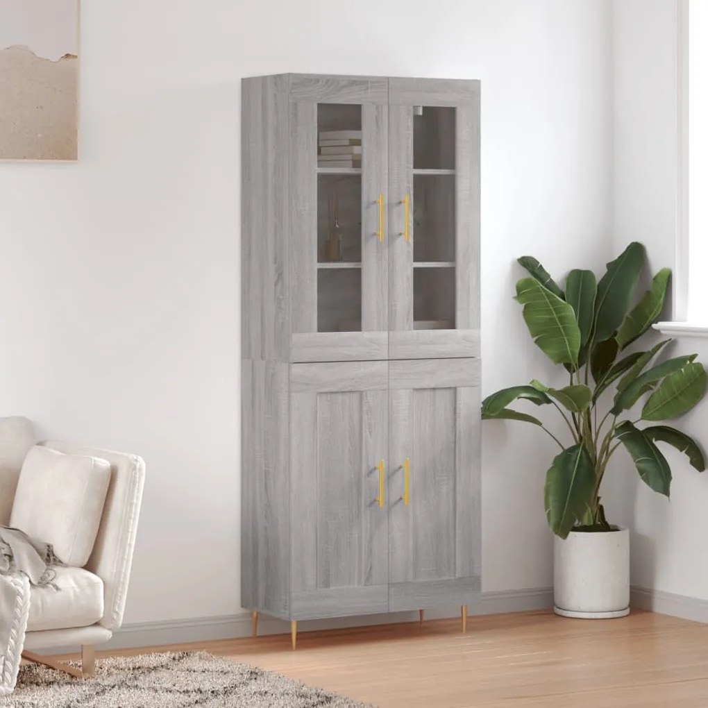 vidaXL Ντουλάπι Γκρι Sonoma 69,5 x 34 x 180 εκ. Επεξεργασμένο Ξύλο