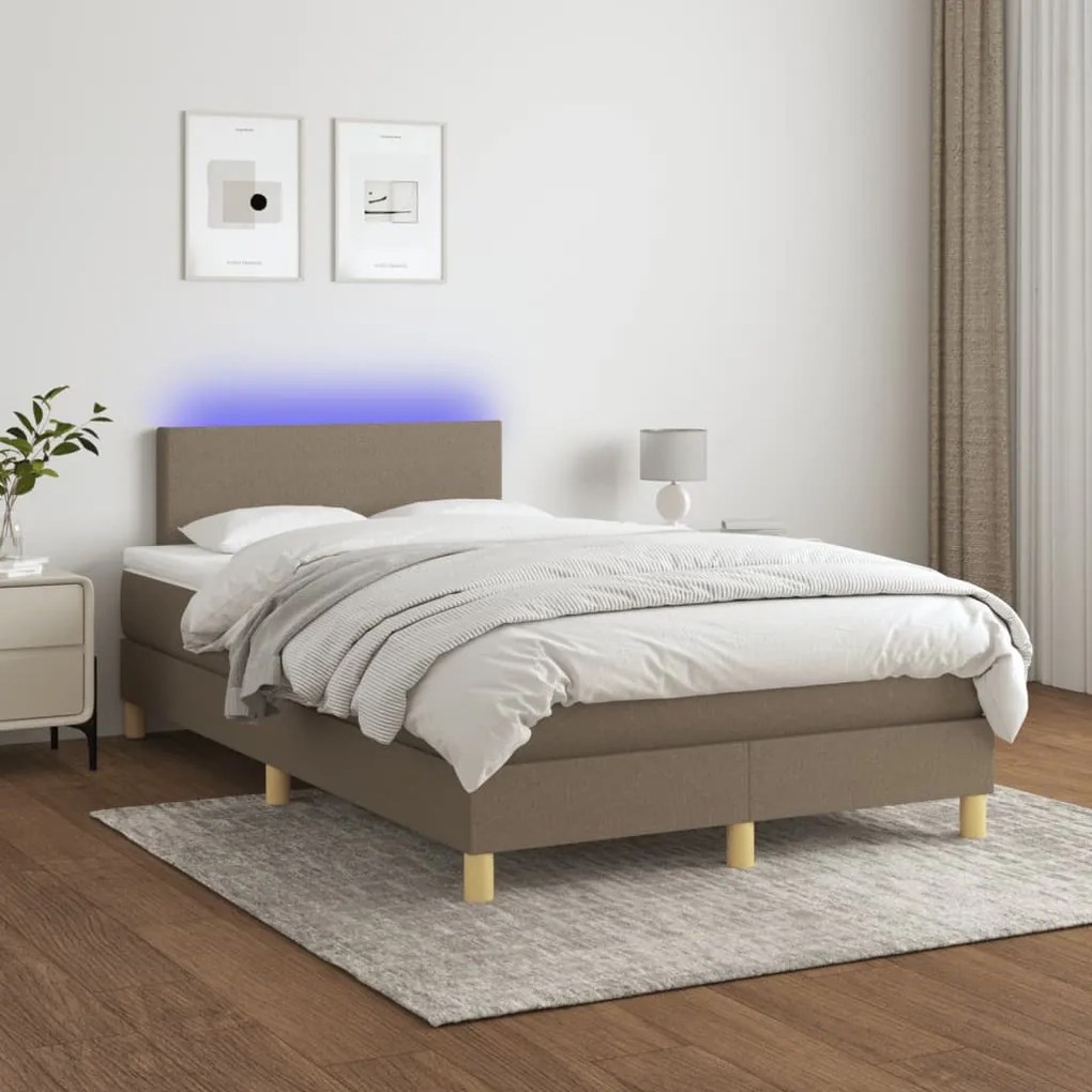 vidaXL Κρεβάτι Boxspring με Στρώμα & LED Taupe 120x190 εκ. Υφασμάτινο