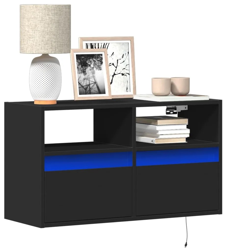 Έπιπλο Τοίχου Τηλεόρασης με LED Μαύρο 80x31x45 εκ.