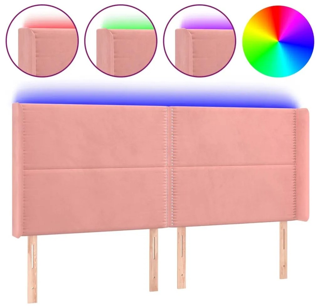 Κεφαλάρι Κρεβατιού LED Ροζ 163x16x118/128 εκ. Βελούδινο - Ροζ
