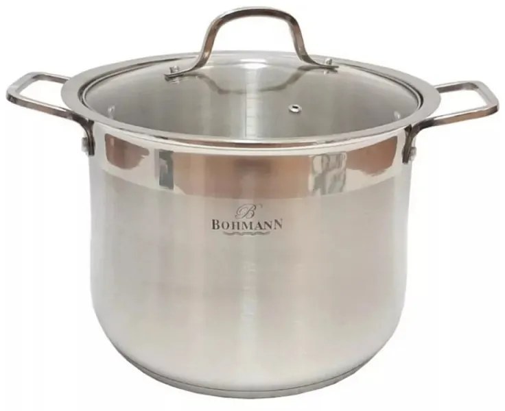 Βαθιά κατσαρόλα Bohmann BH 2823, 28 cm, 15 l, Γυάλινο καπάκι, Επαγωγή, Inox