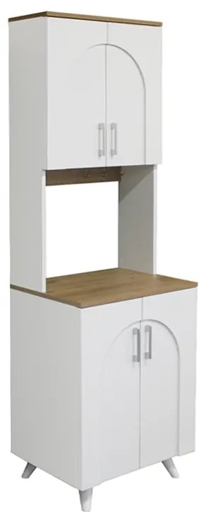 Έπιπλο κουζίνας Kalira 2 Megapap χρώμα λευκό - rota oak 60x40x196εκ.