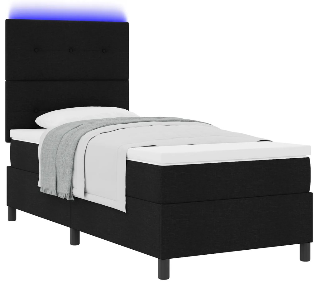 vidaXL Κρεβάτι με Βάση Ελατηρίου και Στρώμα & LED Μαύρο 80x200 εκ. Ύφασμα