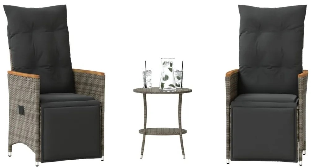 vidaXL Σετ Επίπλων Bistro 3 τεμ Γκρι Συνθετικό Ρατάν με Μαξιλάρια