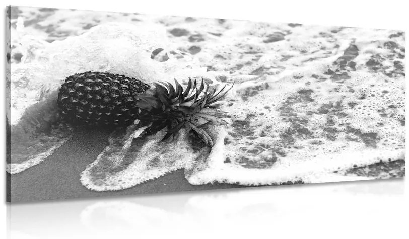 Εικόνα ενός ανανά σε ένα κύμα ωκεανού σε μαύρο & άσπρο - 120x60