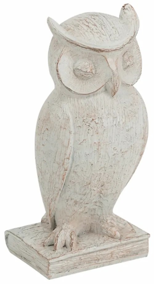 Artekko Owl Διακοσμητική Κουκουβάγια Ρητίνη Λευκή Πατίνα (15x13.5x30.5)cm - 72425