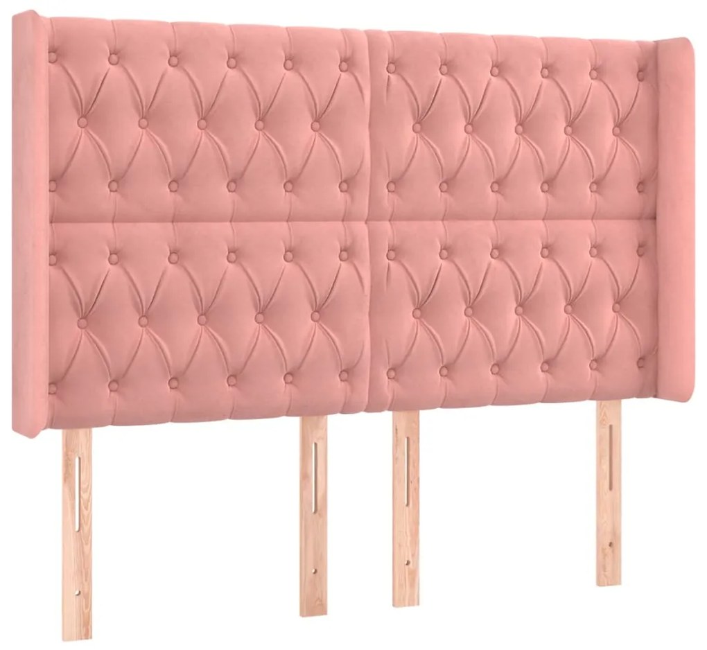 vidaXL Κρεβάτι Boxspring με Στρώμα & LED Ροζ 160x200 εκ. Βελούδινο