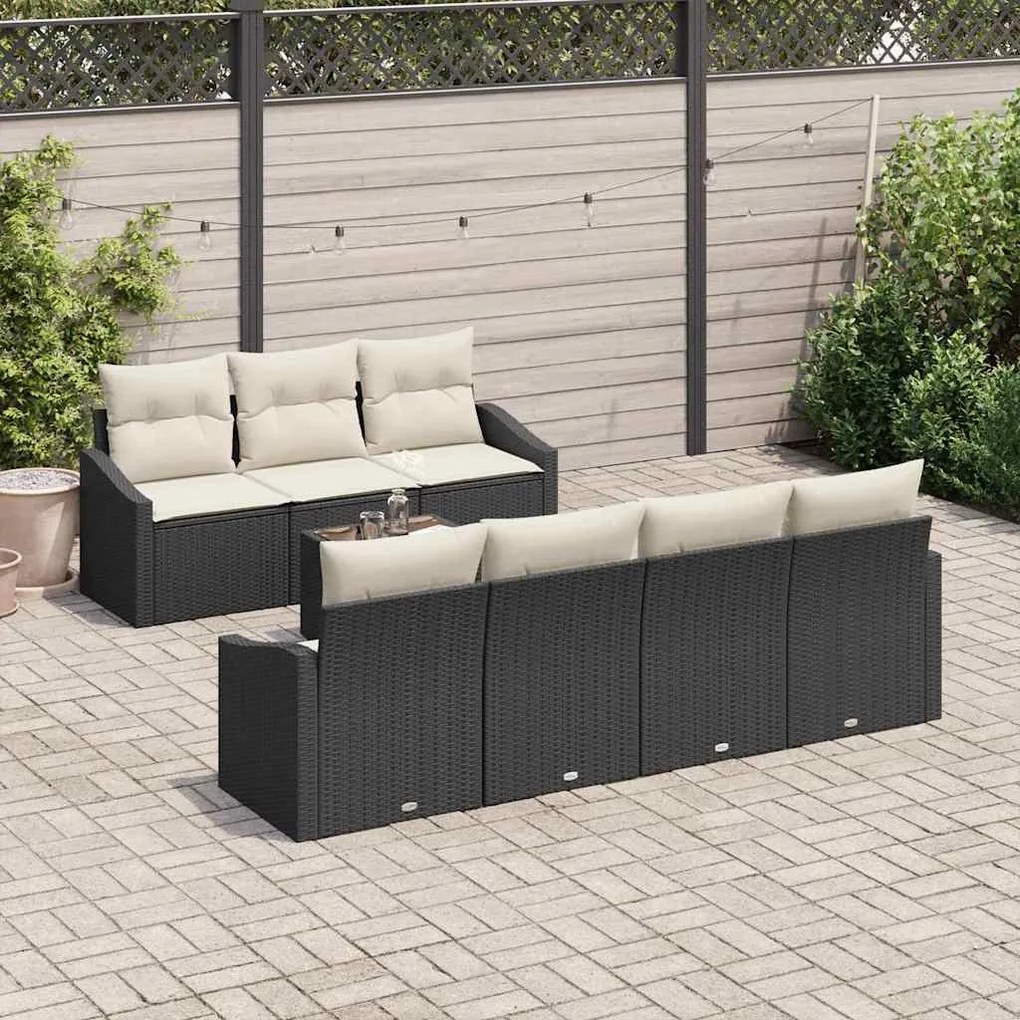 vidaXL Σετ Καναπέ Κήπου με μαξιλάρι 8 pcs Μαύρο, Κρέμα 55 x 55 x 37 εκ