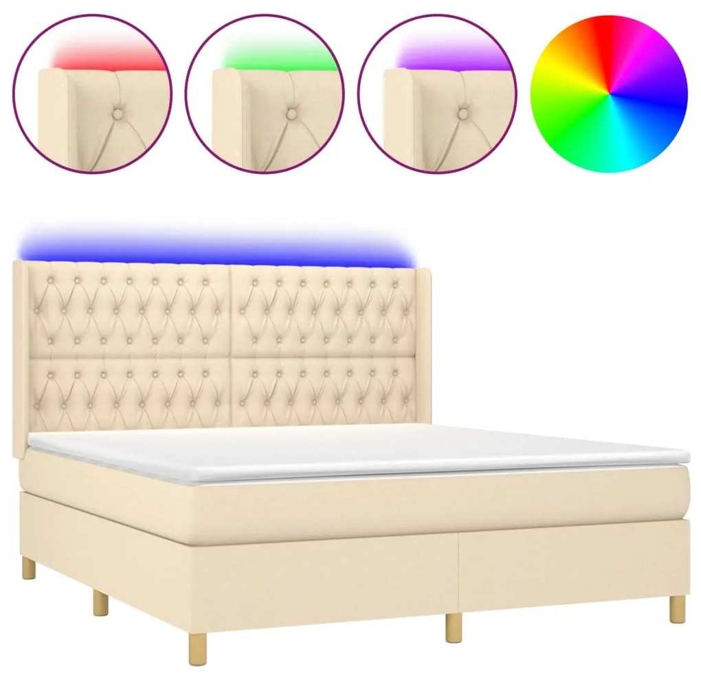 ΚΡΕΒΑΤΙ BOXSPRING ΜΕ ΣΤΡΩΜΑ &amp; LED ΚΡΕΜ 180X200 ΕΚ. ΥΦΑΣΜΑΤΙΝΟ 3139138