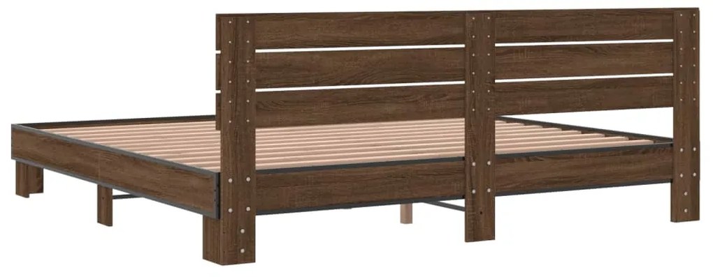 vidaXL Πλαίσιο Κρεβατιού Καφέ Δρυς 180x200 εκ. Επεξ. Ξύλο &amp; Μέταλλο