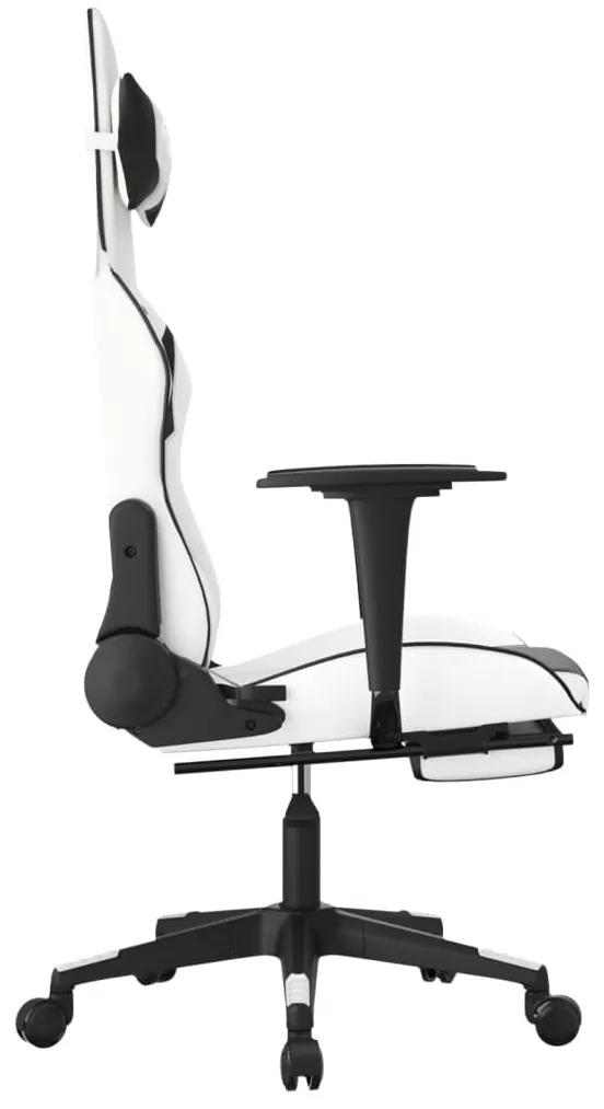 Καρέκλα Gaming Μασάζ Υποπόδιο Λευκό &amp; Μαύρο από Συνθετικό Δέρμα - Μαύρο