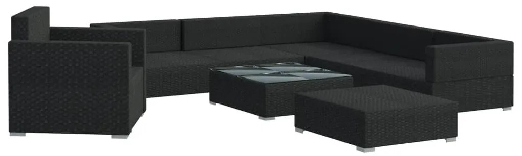 vidaXL Σαλόνι Κήπου 8 Τεμαχίων Μαύρο από Συνθετικό Ρατάν με Μαξιλάρια