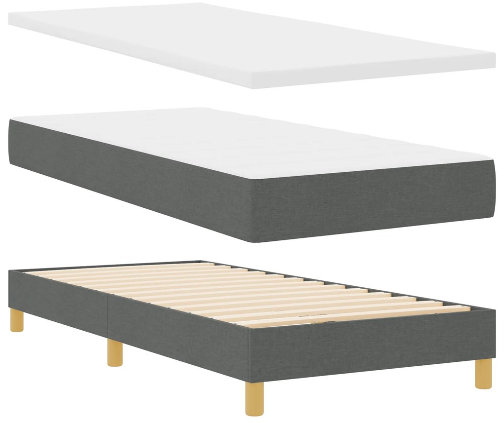 vidaXL Κρεβάτι Box Spring vitaXL με Στρώμα Σκούρο Γκρι 90x200 εκ Fabric