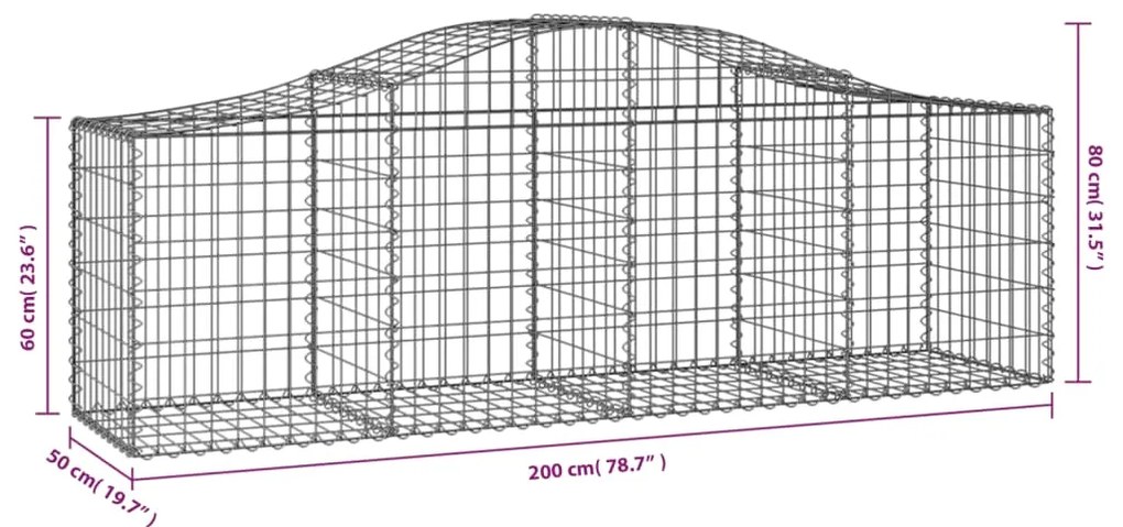 Συρματοκιβώτια Τοξωτά 40 τεμ. 200x50x60/80 εκ. Γαλβαν. Ατσάλι - Ασήμι