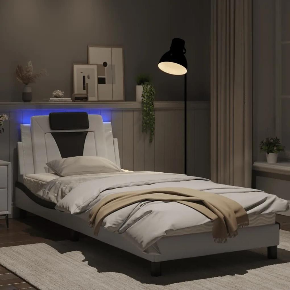 Πλαίσιο Κρεβατιού με LED Λευκό/Μαύρο 80x200εκ Συνθετικό Δέρμα - Λευκό