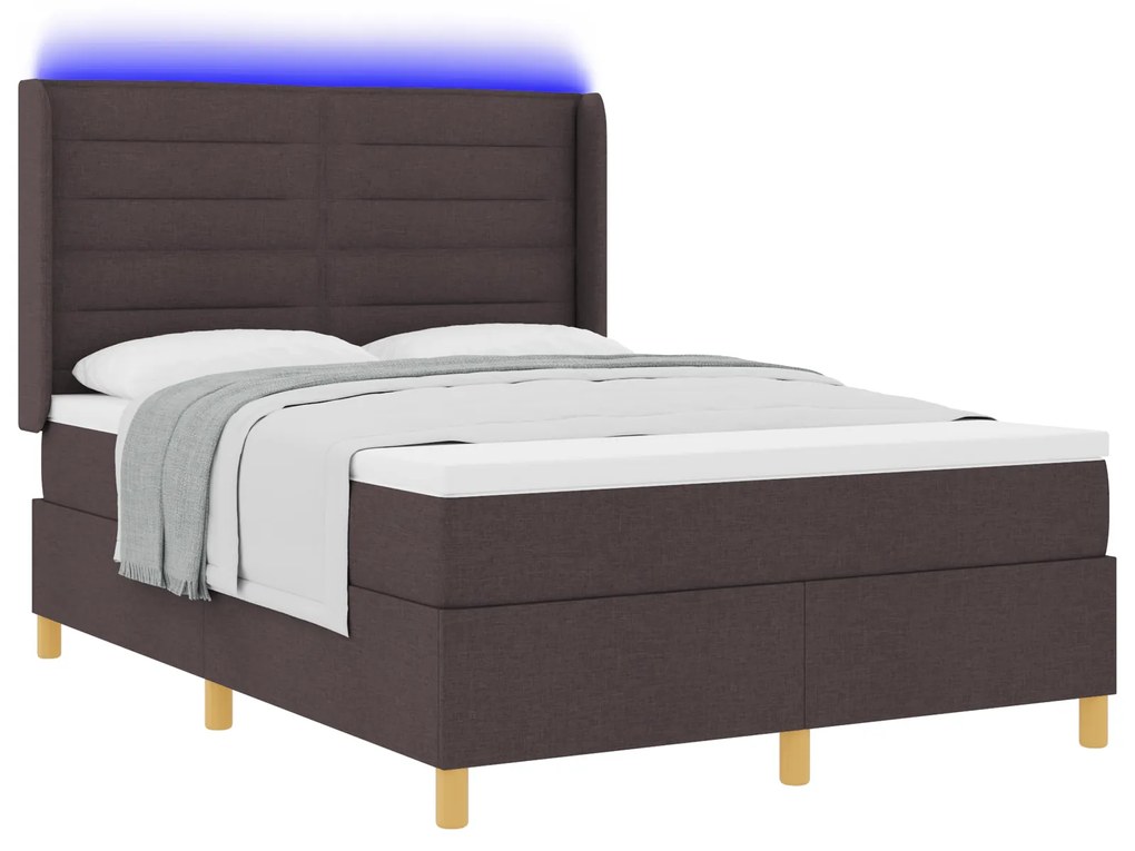 vidaXL Κρεβάτι με Στρώμα & LED Σκούρο Καφέ 140x200 cm Ύφασμα