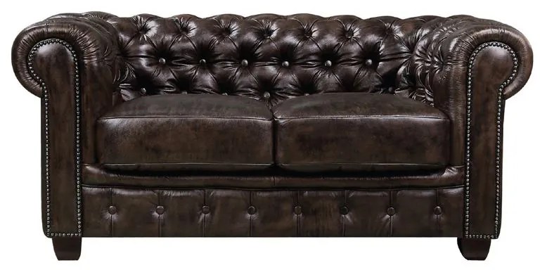 WOODWELL CHESTERFIELD Birmingham Καναπές 2Θέσιος Σαλονιού Καθιστικού,Δέρμα Απόχρωση Καφέ 155x91x74cm Ε9574,2