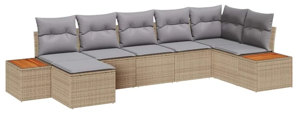 vidaXL Σετ Καναπέ Κήπου με μαξιλάρι 7 pcs Μπεζ Πολυ ράταν