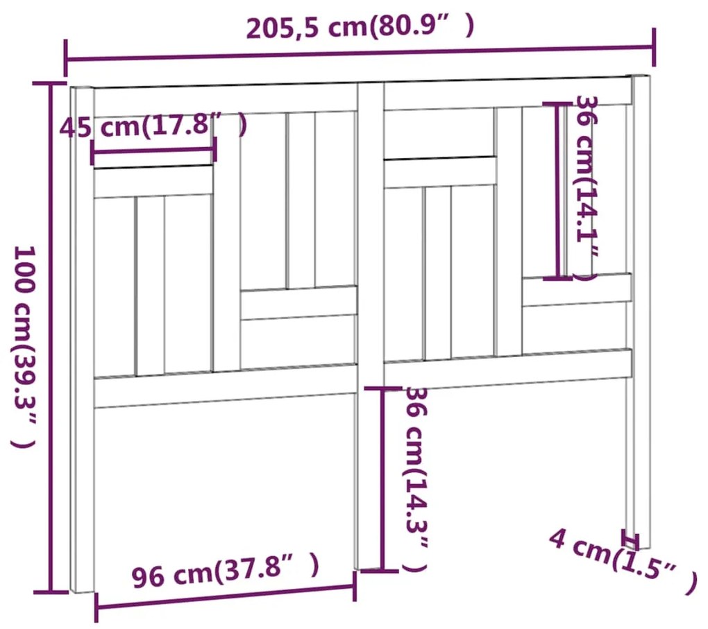 vidaXL Κεφαλάρι κρεβατιού Γκρι 205,5x4x100 εκ. από Μασίφ Ξύλο Πεύκου