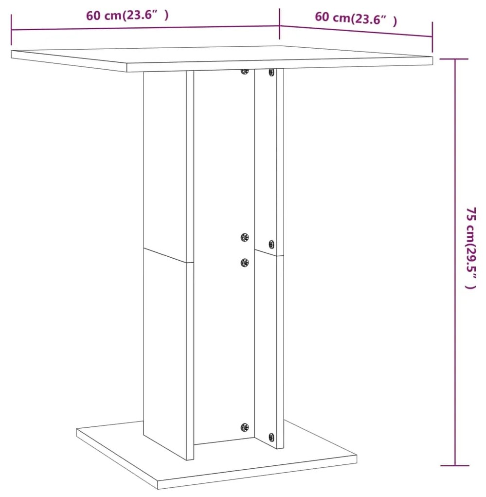 vidaXL Τραπέζι Bistro Χρώμα Sonoma Δρυς 60 x 60 x 75 εκ. Επεξ. Ξύλο