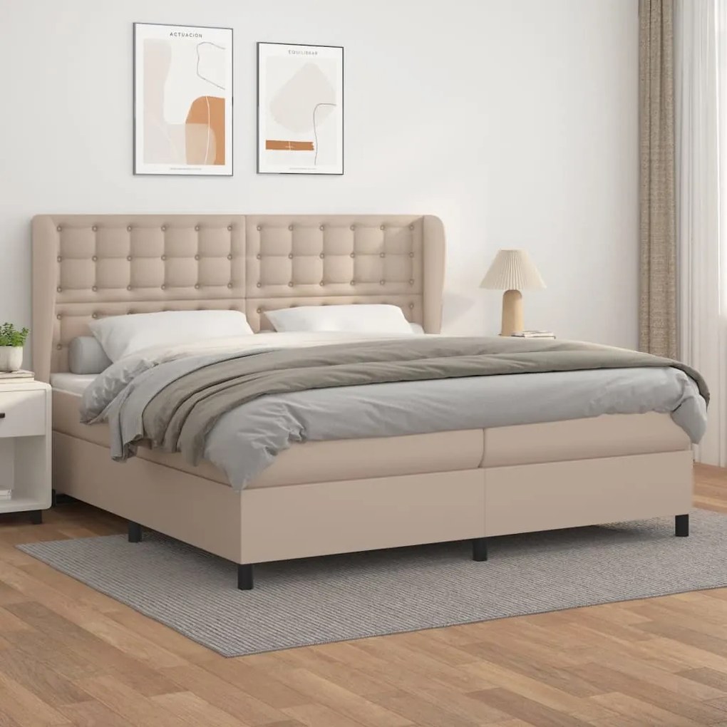 vidaXL Κρεβάτι Boxspring με Στρώμα Καπουτσίνο 200x200εκ.από Συνθ.Δέρμα