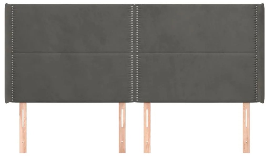 Κεφαλάρι με Πτερύγια Σκούρο Γκρι 183x16x118/128 εκ. Βελούδινο - Γκρι