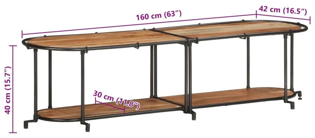 Έπιπλο Τηλεόρασης 160x42x40 εκ. από Μασίφ Ξύλο Ακακίας - Καφέ