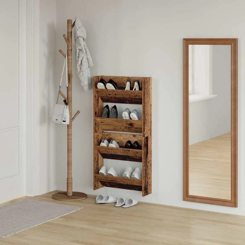vidaXL Ντουλάπες παπουτσιών τοίχου 2 pcs Παλιό ξύλο 60 x 18 x 60 εκ
