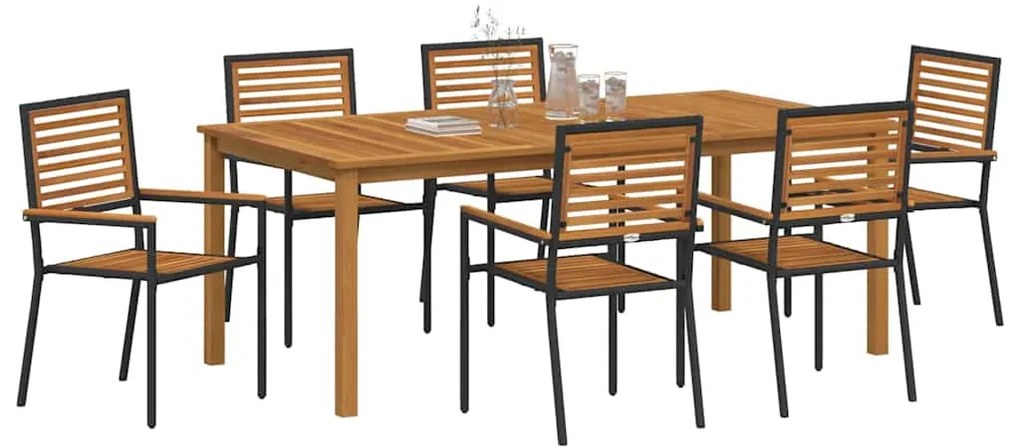 vidaXL Σέτ φαγητού για κήπο 7 pcs Μαύρο Στερεό Ξύλο Ακακίας