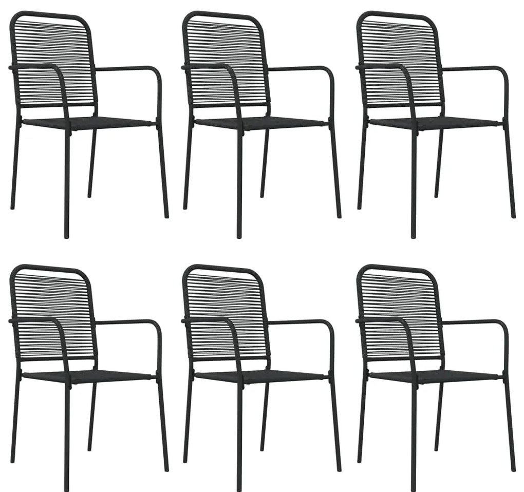 vidaXL Σετ Τραπεζαρίας Κήπου 7 Τεμαχίων Μαύρο Βαμβακερό Σχοινί/Ατσάλι