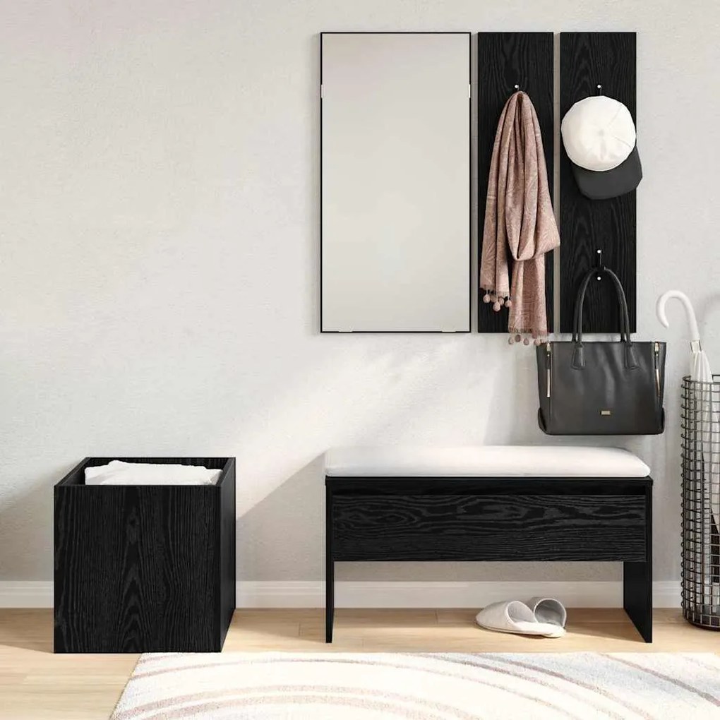 vidaXL Σετ επίπλων χωλ με καθρέφτη 5 pcs Μαύρη βελανιδιά και Ασημένιο