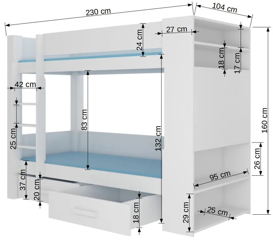 Κουκέτα Sveg-180 x 80-Leuko-Gkri