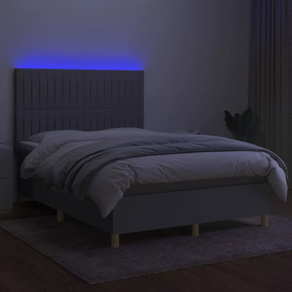 ΚΡΕΒΑΤΙ BOXSPRING ΜΕ ΣΤΡΩΜΑ &amp; LED ΑΝ.ΓΚΡΙ 140X200ΕΚ. ΥΦΑΣΜΑΤΙΝΟ 3135597