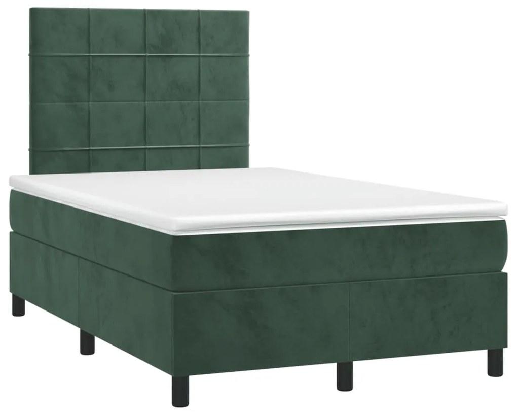 vidaXL Κρεβάτι Boxspring με Στρώμα Σκούρο Πράσινο 120x190εκ. Βελούδινο