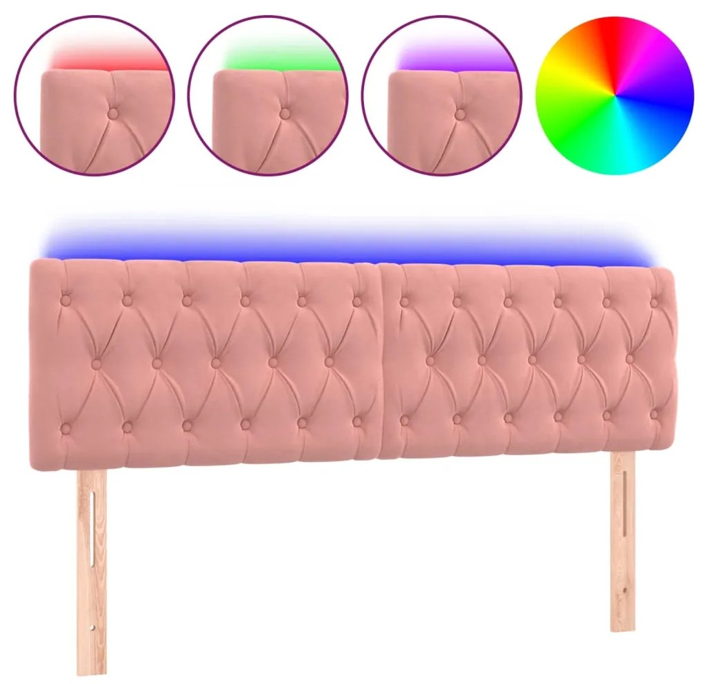 vidaXL Κεφαλάρι Κρεβατιού LED Ροζ 160x7x78/88 εκ. Βελούδινο